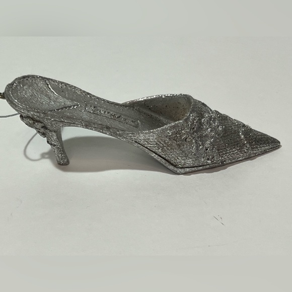 VTG Silver Bling Flower Raised High Heel Christmas Ornament - Picture 5 of 11